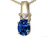 Tommaso Design™ Oval 8x6 mm Created Sapphire and Genuine Diamond Pendant