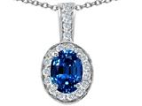 Tommaso Design™ Oval 8x6 mm Created Sapphire and Genuine Diamond Pendant
