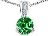 Tommaso Design™ Round 7 mm Simulated Emerald And Genuine Diamond Pendant