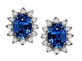 Tommaso Design™ Oval 8x6mm Created Sapphire and Genuine Diamonds Earrings