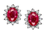 Tommaso Design™ Oval 8x6mm Created Ruby and Genuine Diamonds Earrings