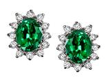Tommaso Design™ Oval 8x6mm Simulated Emerald And Genuine Diamonds Earrings