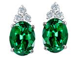 Tommaso Design™ Oval 8x6mm Simulated Emerald and Genuine Diamond Earring Studs