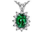Tommaso Design™ Oval 8x6 mm Simulated Emerald And Genuine Diamond Pendant