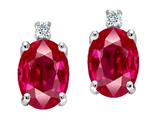Tommaso Design™ Oval 8x6mm Created Ruby and Genuine Diamonds Earrings