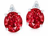 Tommaso Design™ Round 7mm Created Ruby and Genuine Diamond Earring Studs