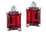 Tommaso Design™ Emerald Cut 8x6mm Created Ruby and Genuine Diamond Earring Studs