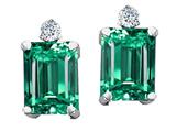 Tommaso Design™ Emerald Cut 8x6mm Simulated Emerald And Genuine Diamond Earring Studs