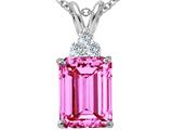 Tommaso Design™ Emerald Cut 8x6mm Created Pink Sapphire and Genuine diamonds pendant