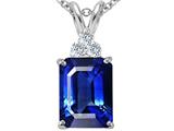 Tommaso Design™ Emerald Cut 8x6mm Created Sapphire and Genuine diamonds pendant