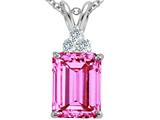 Tommaso Design™ Emerald Cut 8x6mm Simulated Pink Topaz And Genuine Diamonds Pendant
