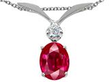 Tommaso Design™ Created Ruby Oval 8x6mm and Genuine Diamond Pendant