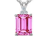 Tommaso Design™ Emerald Cut 10x8mm Created Pink Sapphire and Genuine diamonds pendant