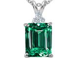 Tommaso Design™ Emerald Cut 10x8mm Simulated Emerald and Genuine diamonds pendant