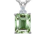 Tommaso Design™ Emerald Cut 10x8 mm Genuine Green Amethyst and Diamond Pendant