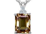 Tommaso Design™ Emerald Cut 10x8 mm Genuine Smoky Quartz and Diamond Pendant