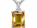Tommaso Design™ Emerald Cut 10x8 mm Genuine Citrine and Diamond Pendant