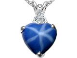 Tommaso Design™ Heart Shape 8mm Created Star Sapphire and Genuine Diamond Heart Pendant