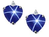 Tommaso Design™ Heart Shape Created Star Sapphire and Genuine Diamonds Earring Studs