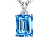 Tommaso Design™ Emerald Cut 10x8mm Genuine Blue Topaz and Diamond Pendant