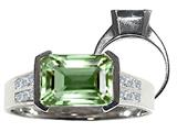 Tommaso Design™ Octagon Cut 9x7mm Genuine Green Amethyst and Diamond Ring
