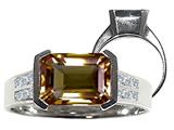 Tommaso Design™ Octagon Cut 9x7mm Genuine Smoky Quartz and Diamond Ring