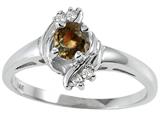 Tommaso Design™ Round 4mm Genuine Smoky Quartz and Diamond Ring