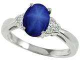 Tommaso Design™ Oval 8x6mm Created Star Sapphire and Genuine Diamond Ring