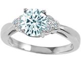 Tommaso Design™ Genuine Aquamarine and Diamond Engagement Ring