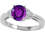 Tommaso Design™ Genuine Amethyst Round 7mm and Diamond Engagement Ring