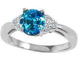 Tommaso Design™ Round 7 mm Genuine Blue Topaz and Diamond Engagement Ring