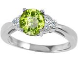 Tommaso Design™ Round 7 mm Genuine Peridot and Diamond Engagement Ring