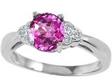 Tommaso Design™ Round 7 mm Created Pink Sapphire and Genuine Diamond Engagement Ring
