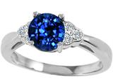 Tommaso Design™ Round 7mm Created Sapphire and Genuine Diamond Engagement Ring