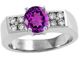 Tommaso Design™ Round Genuine Amethyst and Diamond Ring
