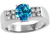 Tommaso Design™ 7mm Round Genuine Blue Topaz and Diamond Ring