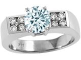 Tommaso Design™ Genuine Round Aquamarine and Diamond Ring