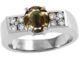 Tommaso Design™ 7mm Round Genuine Smoky Quartz and Diamond Ring