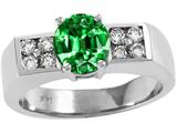 Tommaso Design™ 7mm Round Simulated Emerald and Genuine Diamond Ring