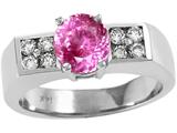 Tommaso Design™ 7mm Round Simulated Pink Topaz and Genuine Diamond Ring