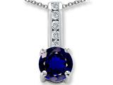 Created Dark Sapphire And Genuine Cubic Zirconia Pendant