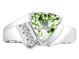 Tommaso Design™ 7mm Trillion Cut Genuine Green Amethyst and Diamond Ring