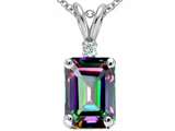 Tommaso Design™ Emerald Cut Rainbow Mystic Topaz and Genuine Diamond Pendant