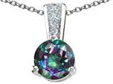Tommaso Design™ Round 7mm Rainbow Mystic Topaz and Genuine Diamond Pendant