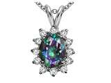 Tommaso Design™ Oval Rainbow Mystic Topaz and Genuine Diamond Pendant
