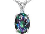 Tommaso Design™ Oval Rainbow Mystic Topaz and Genuine Diamond Pendant