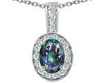 Tommaso Design™ Oval Rainbow Mystic Topaz and Genuine Diamond Pendant