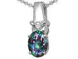 Tommaso Design™ Oval Rainbow Mystic Topaz and Genuine Diamond Pendant
