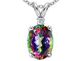 Tommaso Design™ Oval Rainbow Mystic Topaz and Genuine Diamond Pendant