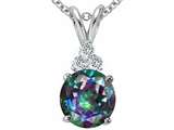 Tommaso Design™ Round 7mm Rainbow Mystic Topaz and Genuine Diamond Pendant